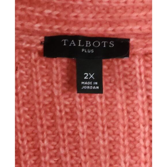 Talbots Plus-size 2X Wool-Blend Tunic Sweater Coral Shawl Collar Chunky Shaker - Picture 3 of 6
